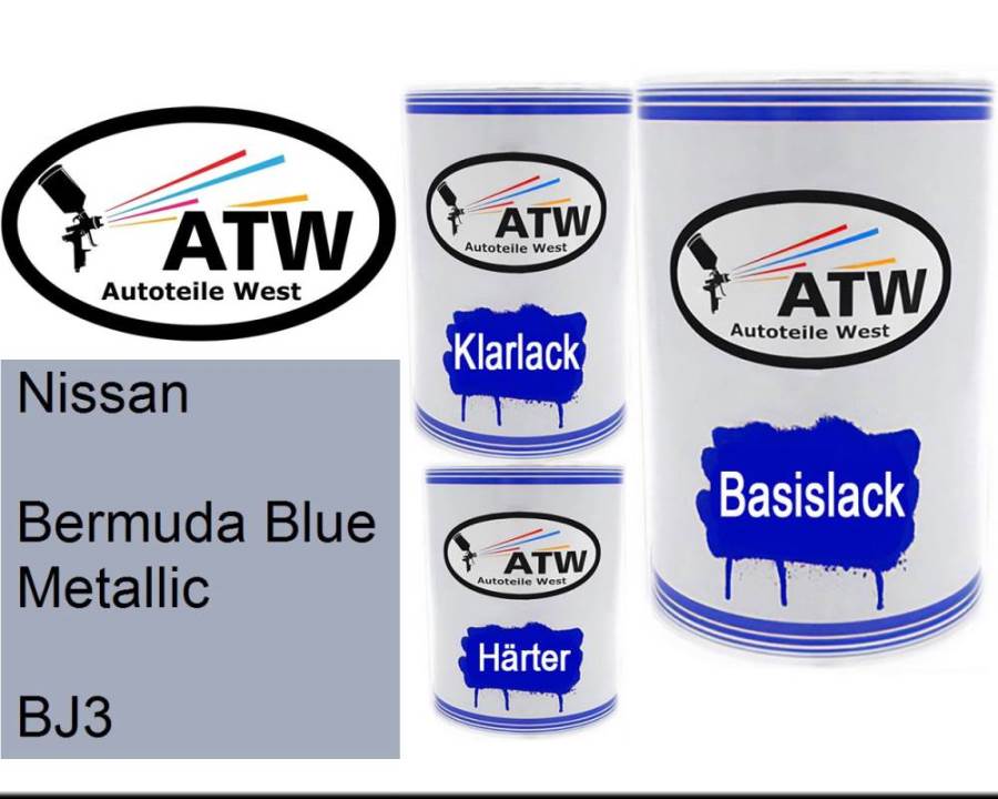 Nissan, Bermuda Blue Metallic, BJ3: 500ml Lackdose + 500ml Klarlack + 250ml Härter - Set, von ATW Autoteile West.